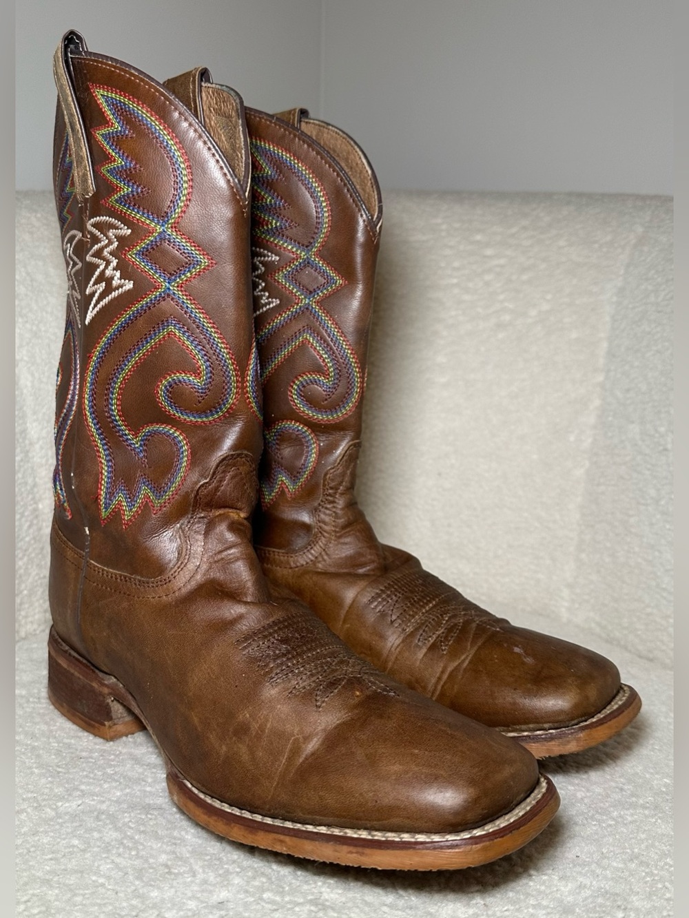 Nocona Western Cowboy Boots Brown Leather Rainbow Cowgirl Western Festival Boho